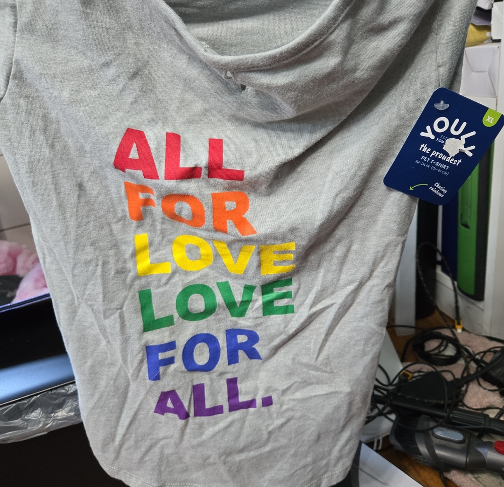 Dog's Gray Tee with Rainbow "All For Love" Print